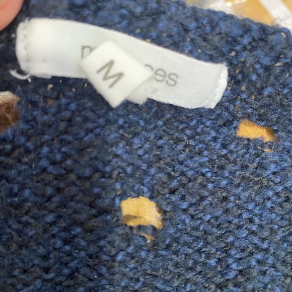 Maurice’s Womens Navy Blue Crochet Sweater Open Polka Dot Knot High Low Medium - Picture 9 of 12